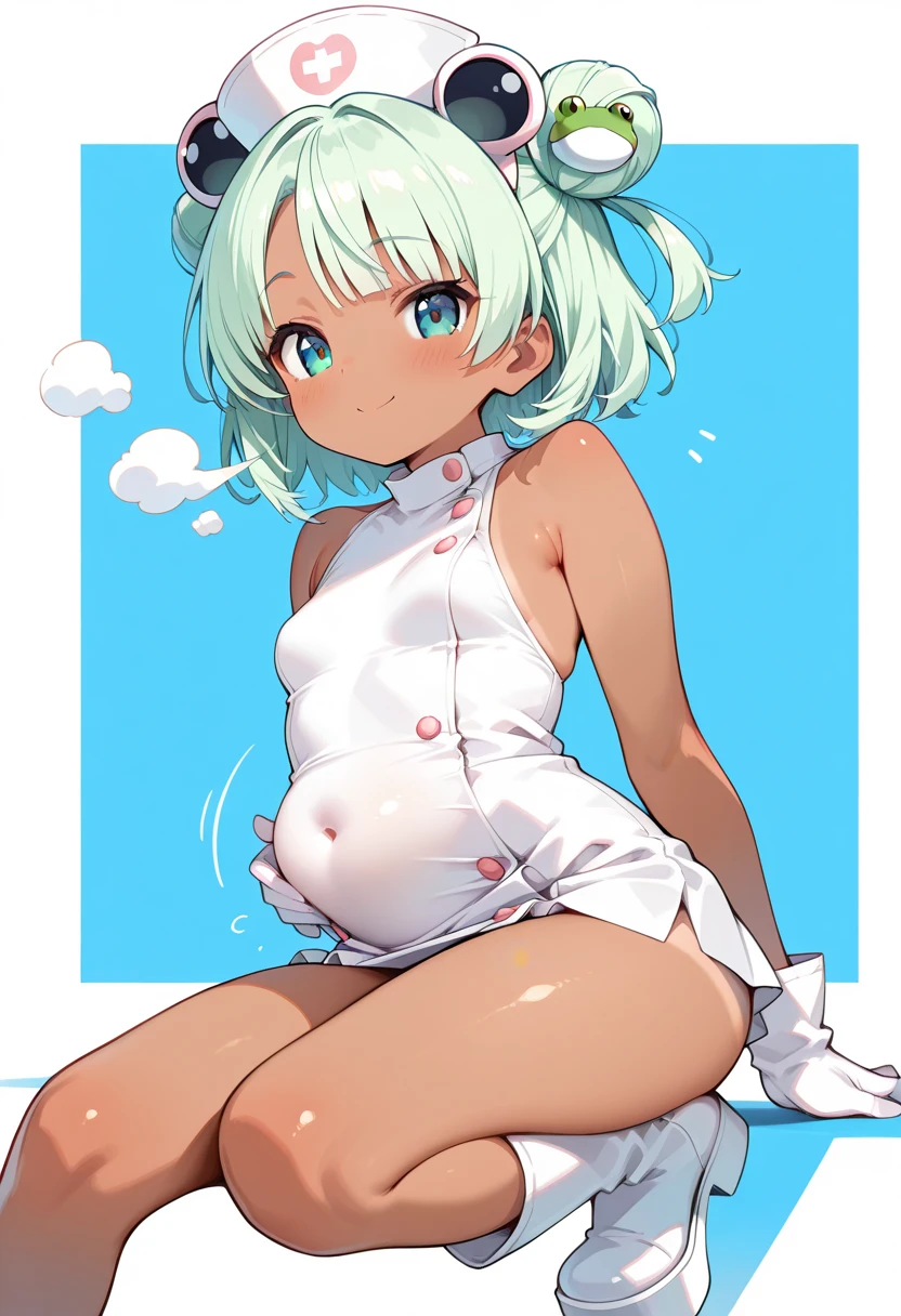 pokemonbea, pokemonbea, blue eyes, dark skin, dark-skinned female, grey hair, hair between eyes, short hair, ribbon, hair ribbon, hairband, black ribbon, black hairband,
BREAK bodysuit, covered navel, shorts, single glove, glove, crop top, white crop top, short sleeves, collar, white shorts,
BREAK indoors, dojo,
BREAK looking at viewer, (cowboy shot:1.5),
BREAK (masterpiece:1.2), best quality, high resolution, unity 8k wallpaper, (illustration:0.8), (beautiful detailed eyes:1.6), extremely detailed face, perfect lighting, extremely detailed CG, (perfect hands, perfect anatomy), (pregnant)