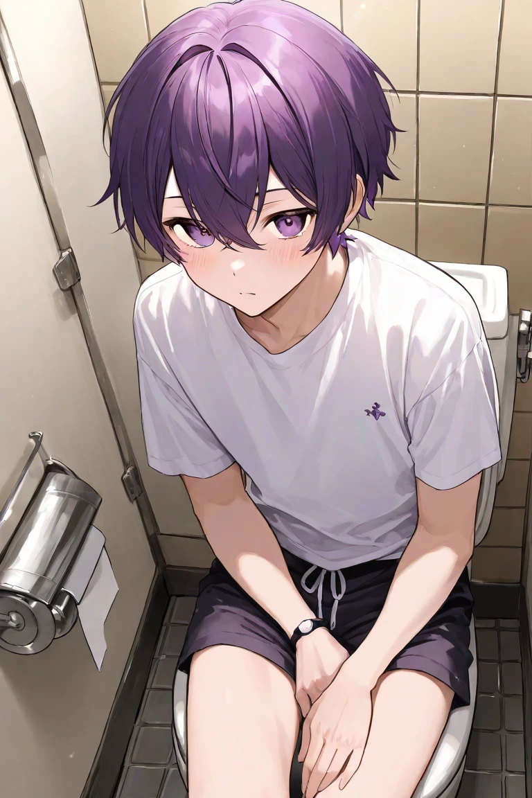1 male、Masturbation、blush、Embarrassing、Penis sticking out from skirt、(orgasm)、Raise your eyebrows、Open your mouth、(Half-open eyes)、Clothing、scrotum、(semen)、(ejaculation)、Toilet Background