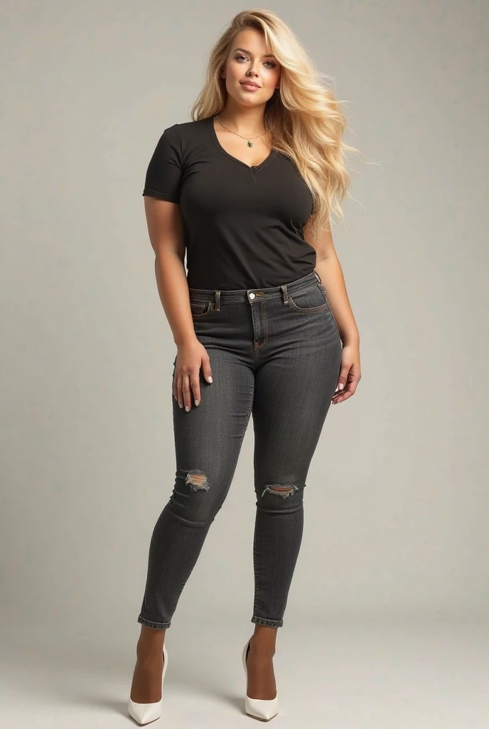 (view from front) (Realisitc:1.5) woman Black skinny jeans with a white tee <lora:EdobKellyMia_v1.0:0.8>