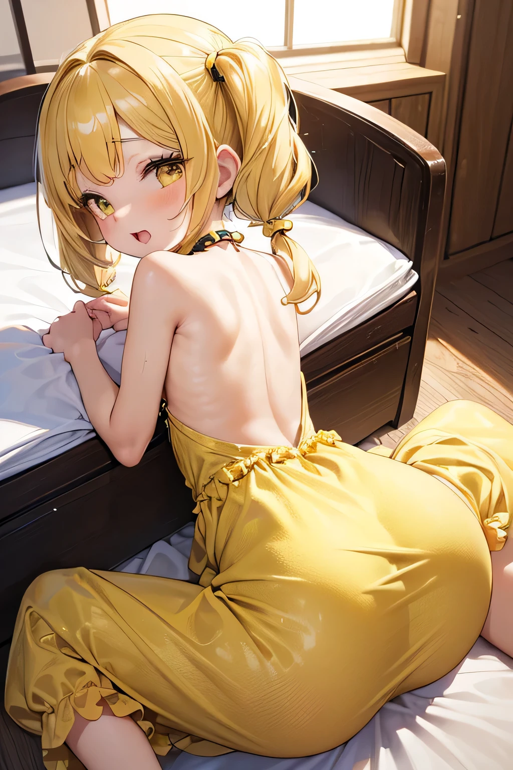 anime - style woman in a yellow dress sitting on a chair, guweiz on artstation pixiv, guweiz on pixiv artstation, guweiz, trending on cgstation, artwork in the style of guweiz, wlop and krenz cushart, trending on artstation pixiv, splash art anime loli, fanart best artstation