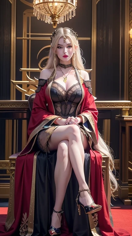(hyper realstic)、Ancient priestess、Ancient female shamans、
immensity　Beautie　high-level image quality　hight resolution　Realistic　Shorthair　a blond、　blond woman in a、A MILF、Middle-aged woman、((Big big))、Detailed red-black    ,,,,,,、detailed skin textures、超A high resolution、Realistic、Voluptuous body shape、A smile、Middle-aged beauty、Beautiful expression、With detailed red-black areola 、Detailed purple eyes、blond、long fluffy hair、Kamimei、Very delicate and detailed skin texture、３５Female Shaman、(Blonde pubic hair)、{(Ancient ornate and luxurious temples)、(A lot of torches are burning)}、Ancient priestess、Large cleavage、Large open neckline、big butts、bright red lips、(Colorful and glamorous clothes and luxurious accessories)、I have an ornate platinum wand、