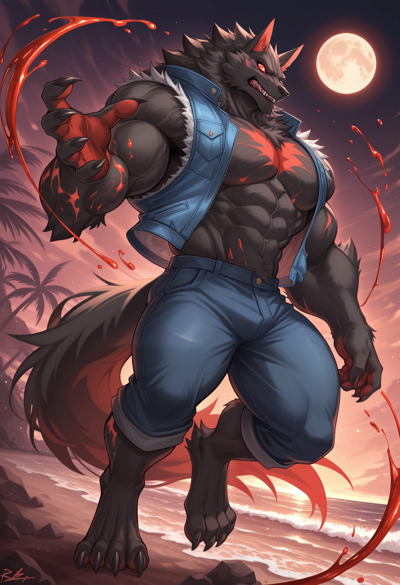 detailed, detailed eyes, detailed face, detailed hands, adult male, solo, obstagoon, nude, naked, dat ass, big butt, looking at viewer, looking back at viewer, grin, smug, arrogant, pose,