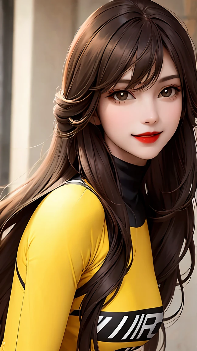Beautiful woman with good style, (Black latex leotard), detailed, 8k、detailedな顔, detailedな体, detailedな髪, detailedな目で、(Long Wavy Hair:ponytail)、masterpiece, 最high quality, high quality, High resolution, (Jungle Background), (((Face close-up)))、Face close-up、With a smile