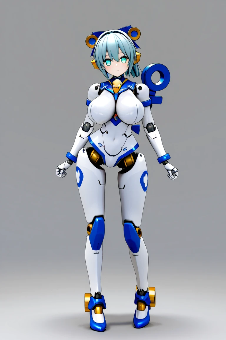 Android-girl, mecha arms, mecha legs, nsfw, mecha antennas, big breast,abs, blue hair, glowing mech eyes