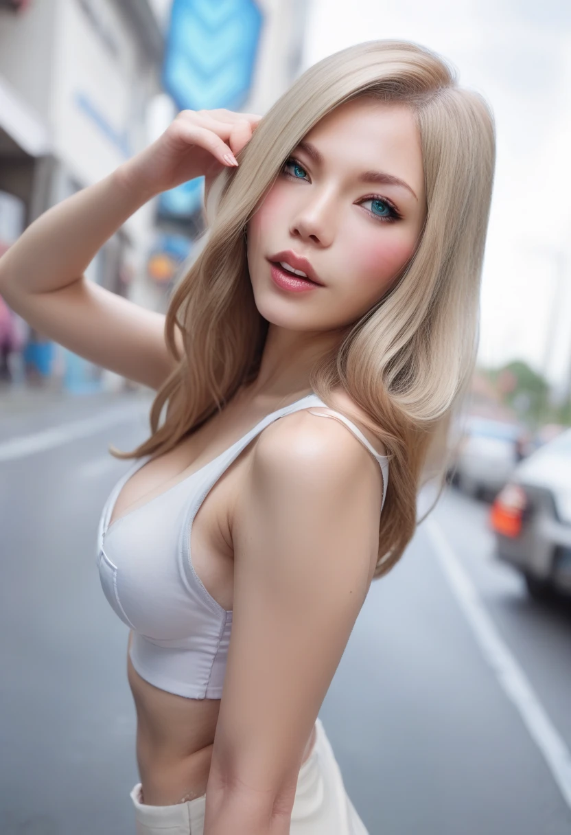 blonde woman with long hair and piercings posing for a photo, with white long hair, with long white hair, perfect white haired girl, ava max, tifa lockhart with white hair, pale porcelain white skin, anime girl in real life, with white hair, extremely light blonde hair, very light blonde hair, with long blonde hair, her hair is white