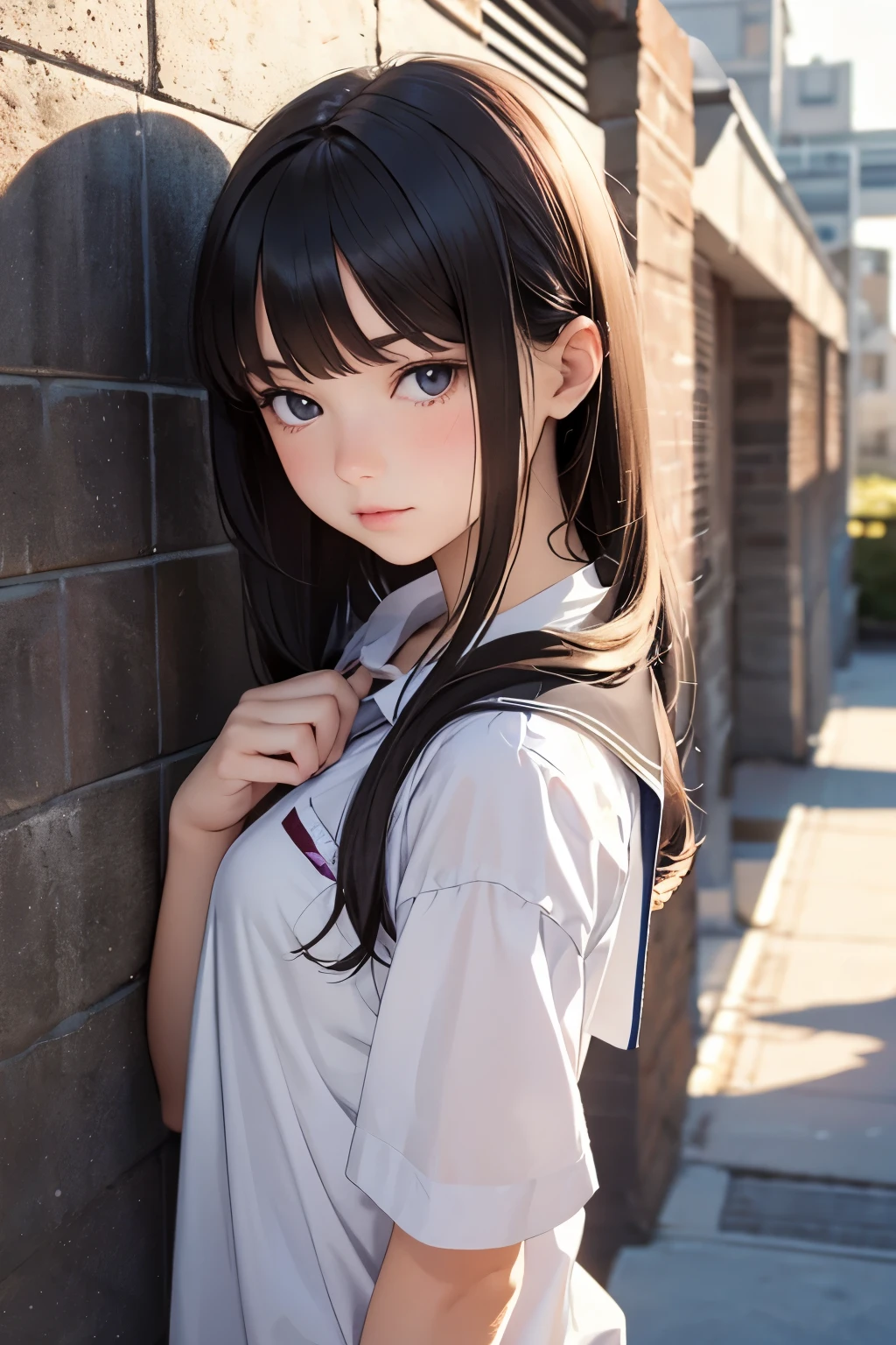 Detailed face, Cute face, ((masterpiece, Highest quality)), (One Girl), (alone), (Focus on women), night (Chainsaw Man),(Highly Detailed face, The true picture, Realistic white skin, Realistic body, Intricate details), Upper Body, strict , Brown eyes, Looking at the audience, bandage over the body, Black Hair, Long sleeve shirt, Apron dress, Black tie, bandage, bandage, Small breasts