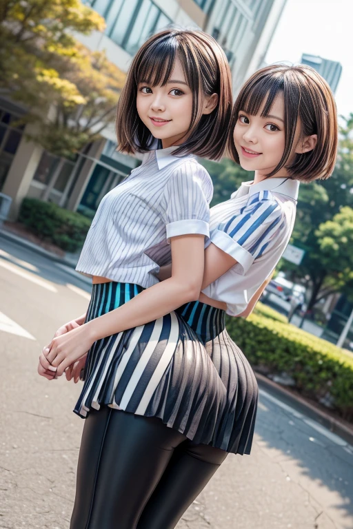 ((NSFW))、(((Squat)))、(((Open your crotch wide from side to side)))、(((Opening legs)))、((Sweat))、((Shooting from front))、Top image quality、top-quality、8K picture quality、masterpiece、(((1girl in)))、full body Esbian、7headed body、Misaka Mikoto、(stares at the camera)、A smile、embarrassed from、red blush、shorth hair、small tits 、Short sleeve blouse、vests、((White thong panties))、(((Cameltoe)))、(Crotch stain)、(Love Juice)、(urethra)、(uterus)、((highleg))、((White loose socks))、((Brown loafers))、((No skirt))、In the street、profetional lighting、Professional filming、
