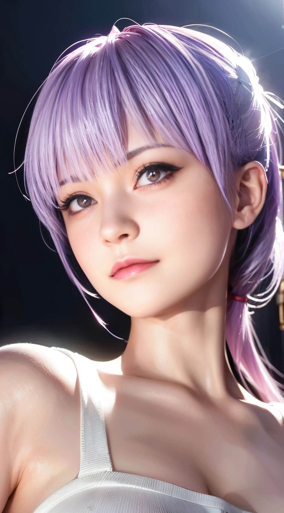 Ayane, red eyes, (TOP QUALITY,Ultra High Definition),(realistic:1.37), Beautiful, fine face , super realistic texture , delicate face, Delicate body, bright colors. HD, 8k. Athletic Body .