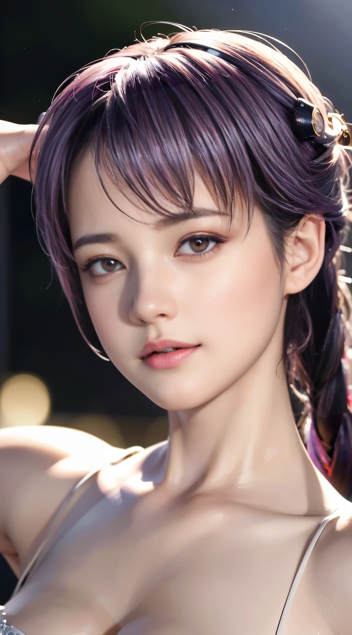 Ayane, red eyes, (TOP QUALITY,Ultra High Definition),(realistic:1.37), Beautiful, fine face , super realistic texture , delicate face, Delicate body, bright colors. HD, 8k. Athletic Body .