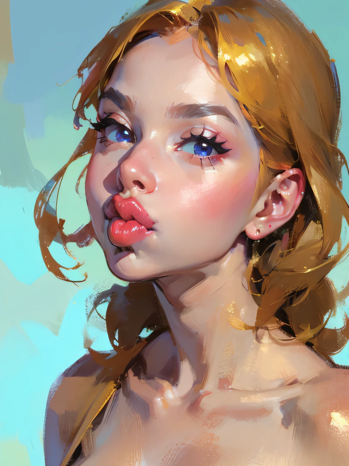 masterpiece, best quality, ultra HD, 4k, detailed anatomy, ((bimbo)), ((close up to lips)), ((whie liquid on lips)), (cum in mouth), ((biggest lips)), (( on lips)), (only face in the frame), (puckered lips), (cum go through lips) (shiny skin), light skin, (hyper detailed full round shaped face), small nose, full pouty lips, plumpness, looking at viewer, ((solo)) face focus,