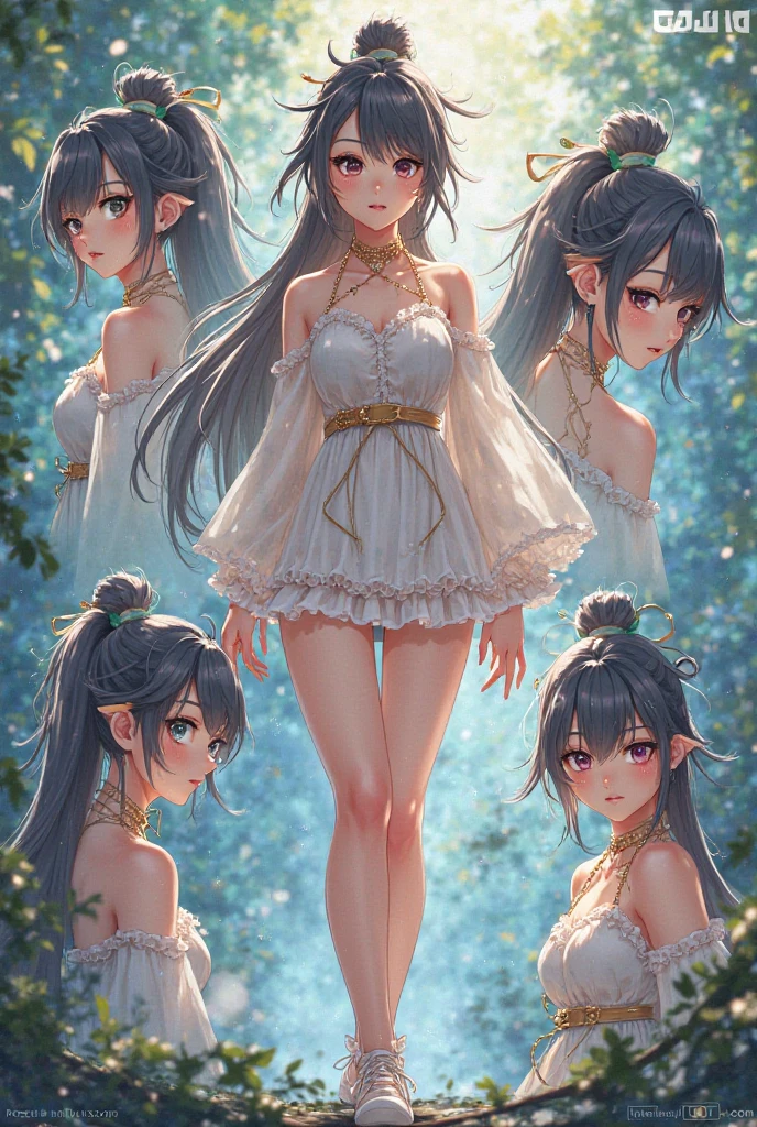 work of art, best qualityer, absurderes, perfect antomy, 1 girl, standing alone, PascalTales, shorth hair, comely, happy, Sunnyday, Botanical Garden, summer breeze, summer dress, flower print, wavy hair, smiling