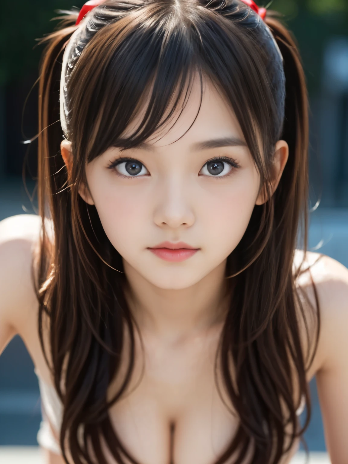 cleavage, (masterpiece:1.4、Highest quality)、(Intricate details)、Unity8k wallpaper、Super detailed、Beautiful and mysterious、Detailed Background、Realistic、alone、Perfectly detailed face、Detailed blue eyes、Very detailed、blush、hair ornaments、Chignon Mahogany Hair、(Blonde)、Plug Suit 02,Shikinami Asuka Langley、Evangelion、Looking into the camera、Look forward、cute、Full Body Suit、Black Background、(((naked)))