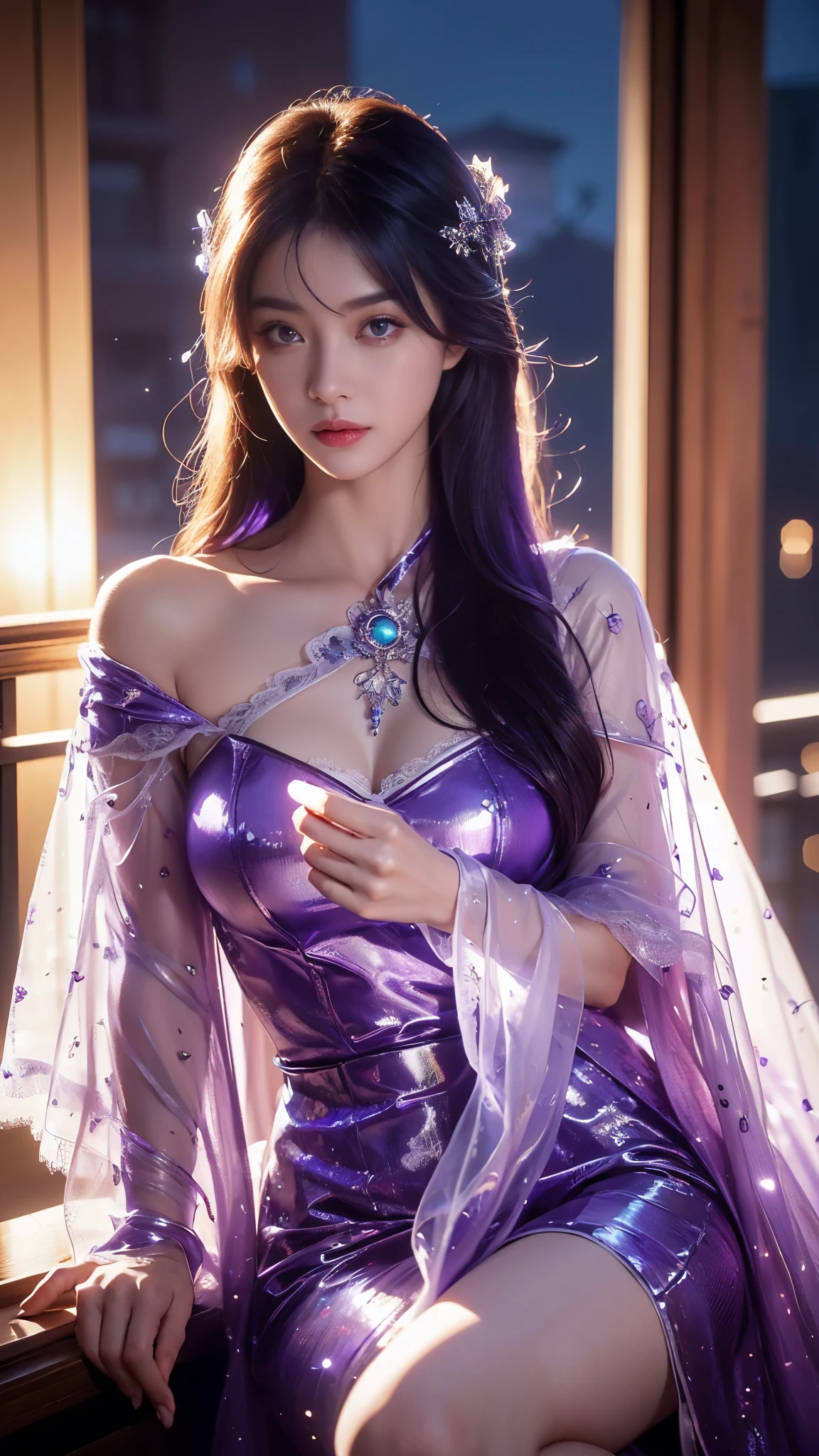 See-through purple polo shirt、Erect nipples、The nipples are about to pop out、Sheer panties、Transparent panties、Snow Mountain、Night Sky、Starry Sky、Pussy line、Bite、Spread your legs、Purple hair