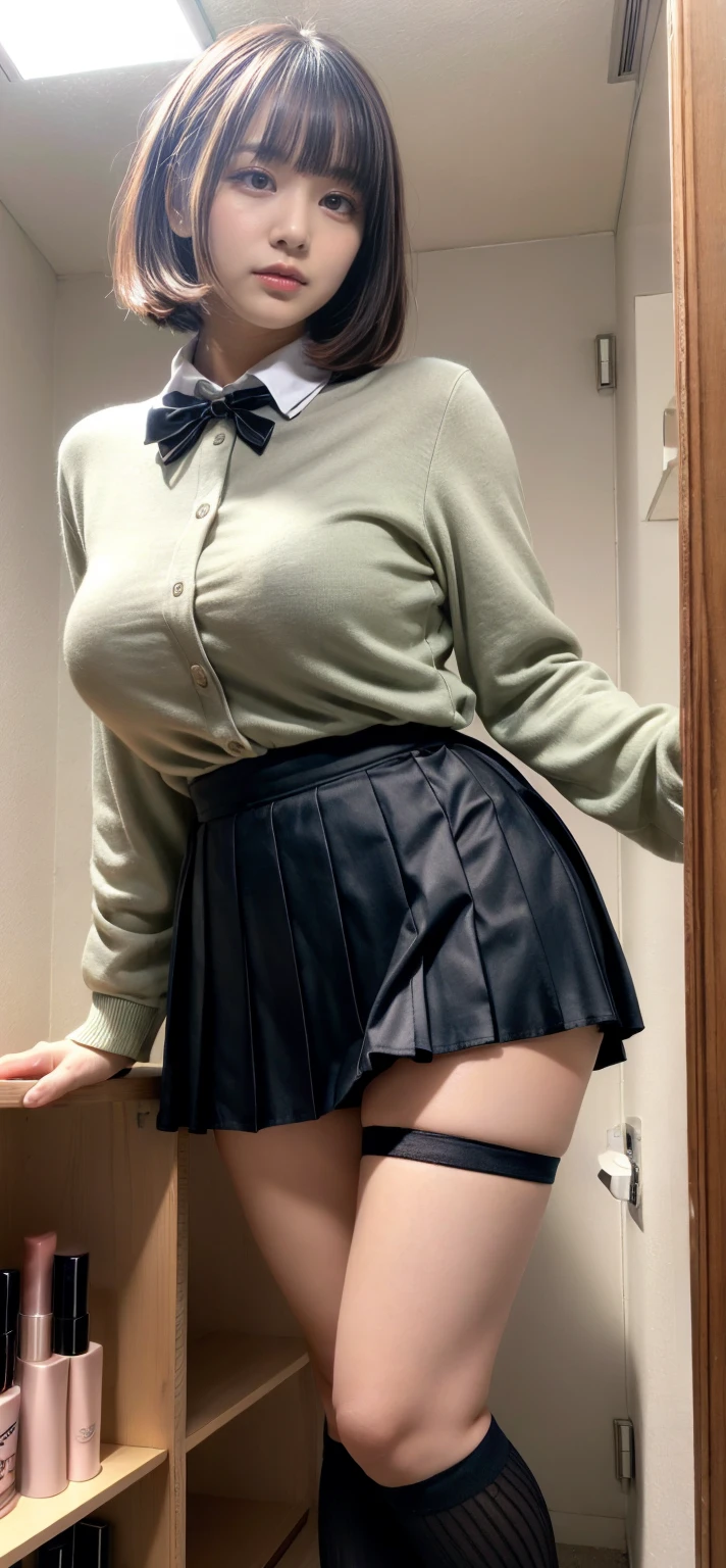 ((highest quality、8k、masterpiece:1.3)),((((fullbody shot)))),Ultra-high resolution,big eyes,Japanese,bangs,(a girl),(1 girl),((20 years old)),((facing at viewer)),(long hair),(((black school uniform))),grin,((sitting on chair)),(pleated mini skirt),(((pussy))),((pubic hair)),(((open legs))),((skirt lift))
