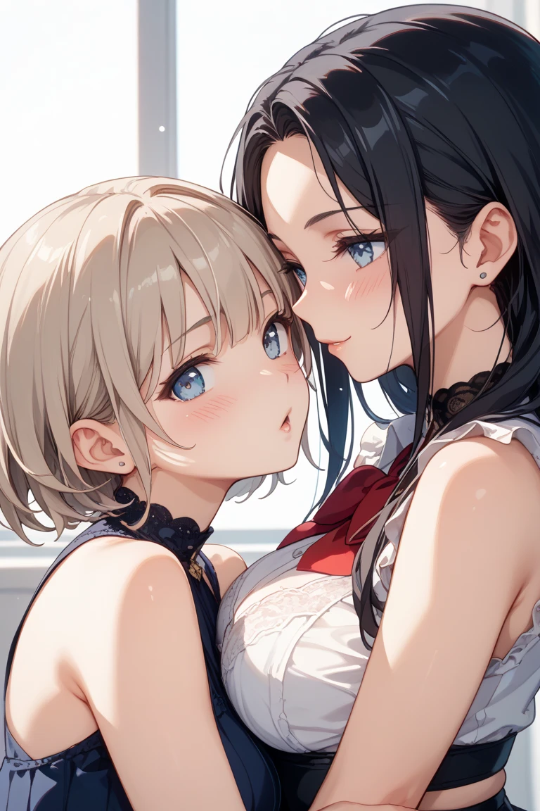 (Best quality, 8k, 32k, Masterpiece, UHD,:1.2),RAW, (((2girl))),ultra cute , natural lighting,transparent shining eyes, 20yo ,fair complexion, (ecstasy:0.8) ,(slut:0.8), (vulgarity:0.8), (fucked silly:0.8),(steam:0.8),(trembling:1.3)),((Nightgown )) , ((White backgroud)), face Closeup, Closeup face, head shot, Cleavage, shiny, kiss, kissing, French braid