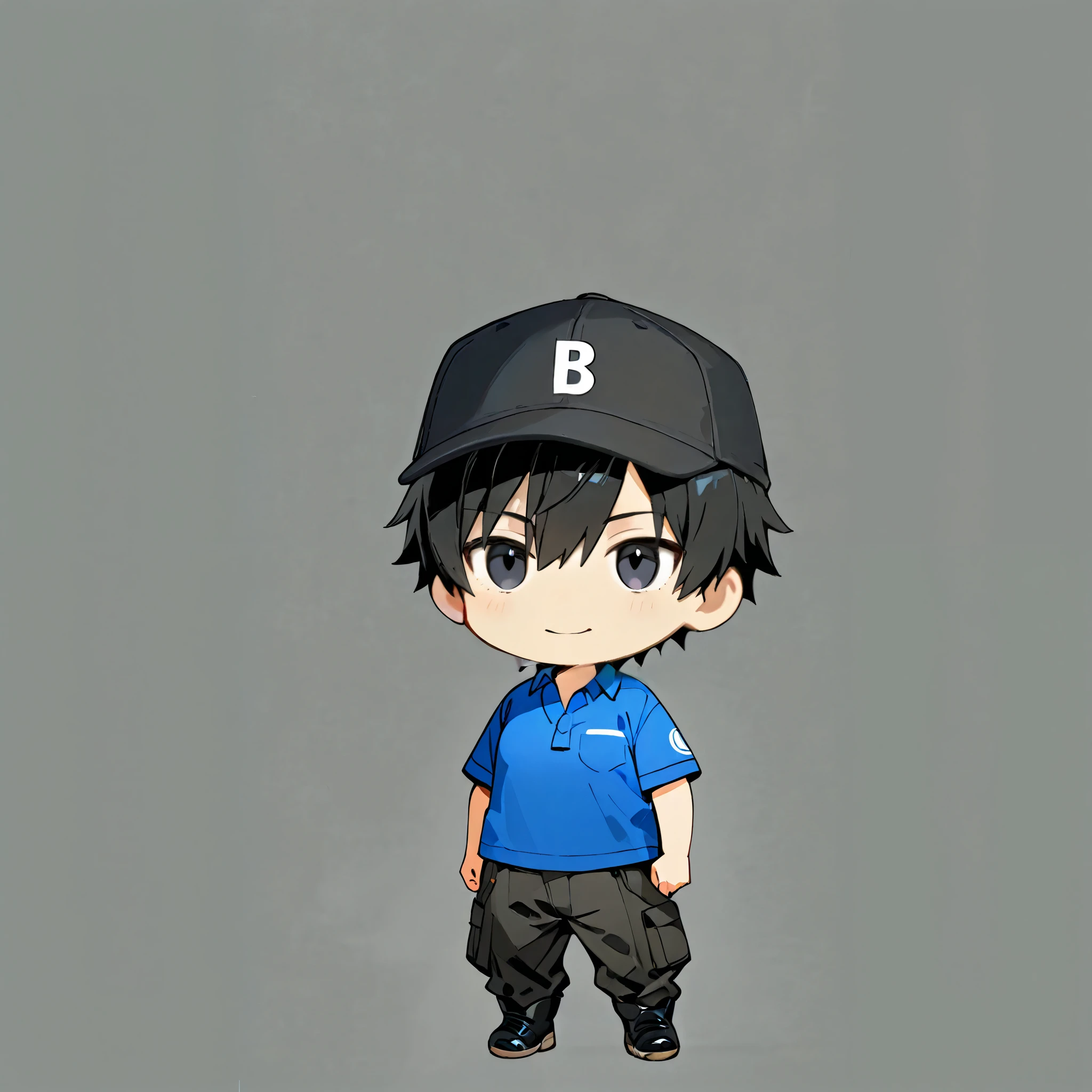 blue polo shirt working in a retail store Plain polo shirt black cargo pants Black safety shoes