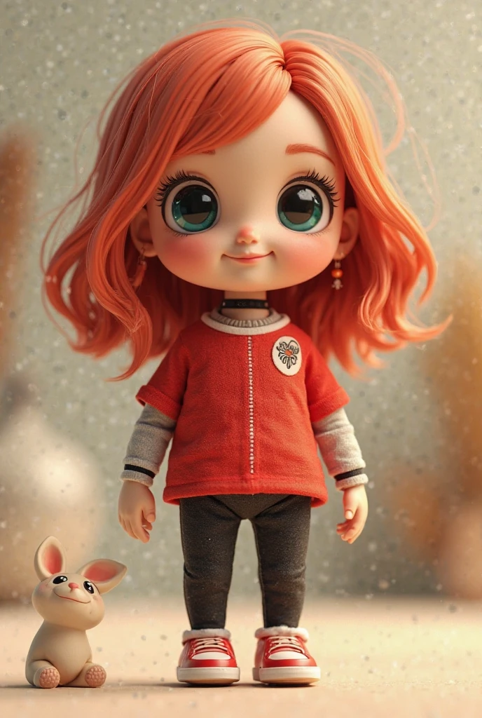GIRLS CHILDREN, redhead WITH VERY LONG STRAIGHT HAIR, BLACK RUSSIAN STYLE WINTER UCHANKAS, red background.