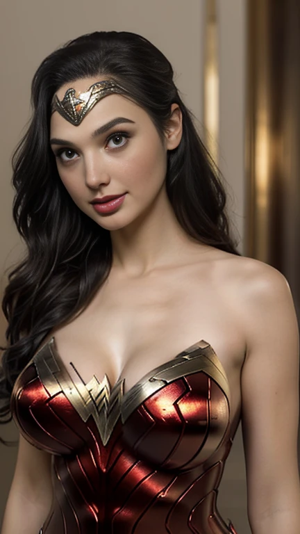 Dslr photo, photograph, (8k, 4k, masterpiece), beautiful sexy woman, movie photoshoot, superhero, (wonder woman), standing, posing, celebrity, solo, 1girl, (wide shoulders), (extraarms:1.2), (woman with 4 arms), (four arms), (top hands on head), (bottom hands on hips), (gal gadot), (cleavage:1.4), (busty), (gldot), full body view