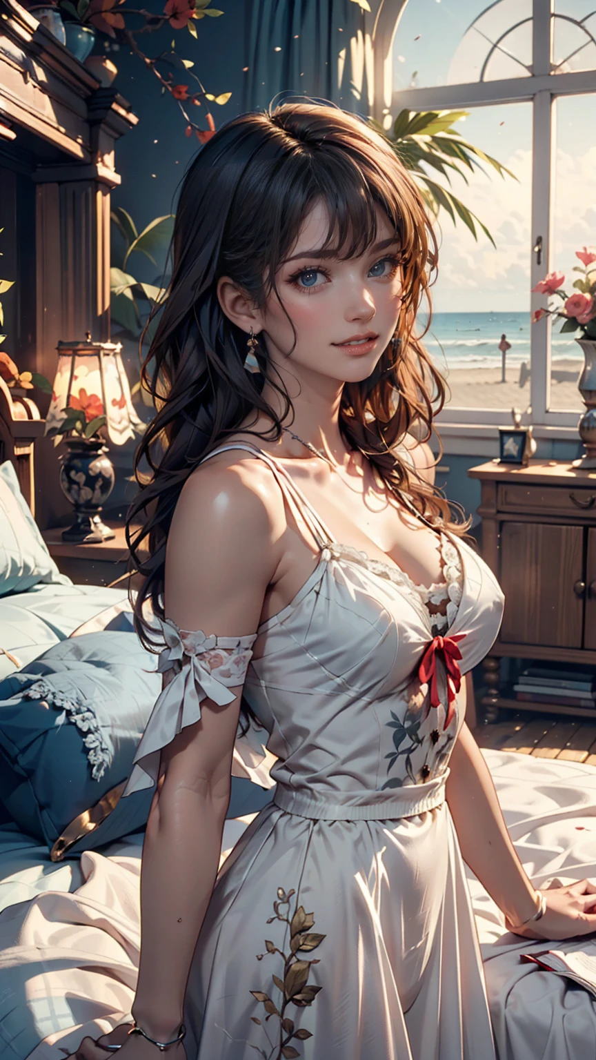 ( high quality , Super detailed, Watch your hands )Zodiac sign - Gemini Goddess , Similar to the goodness of Latin , Twin Goddesses , Curious, Skillful, Humorous, Fascinating, Imaginative faces , Sometimes unrealistic, Restless, Nervous, Careless style , Light brown eyes , Light blonde hair , Transparent dress , In the windy sea , whole body , Sexy Makeup ,