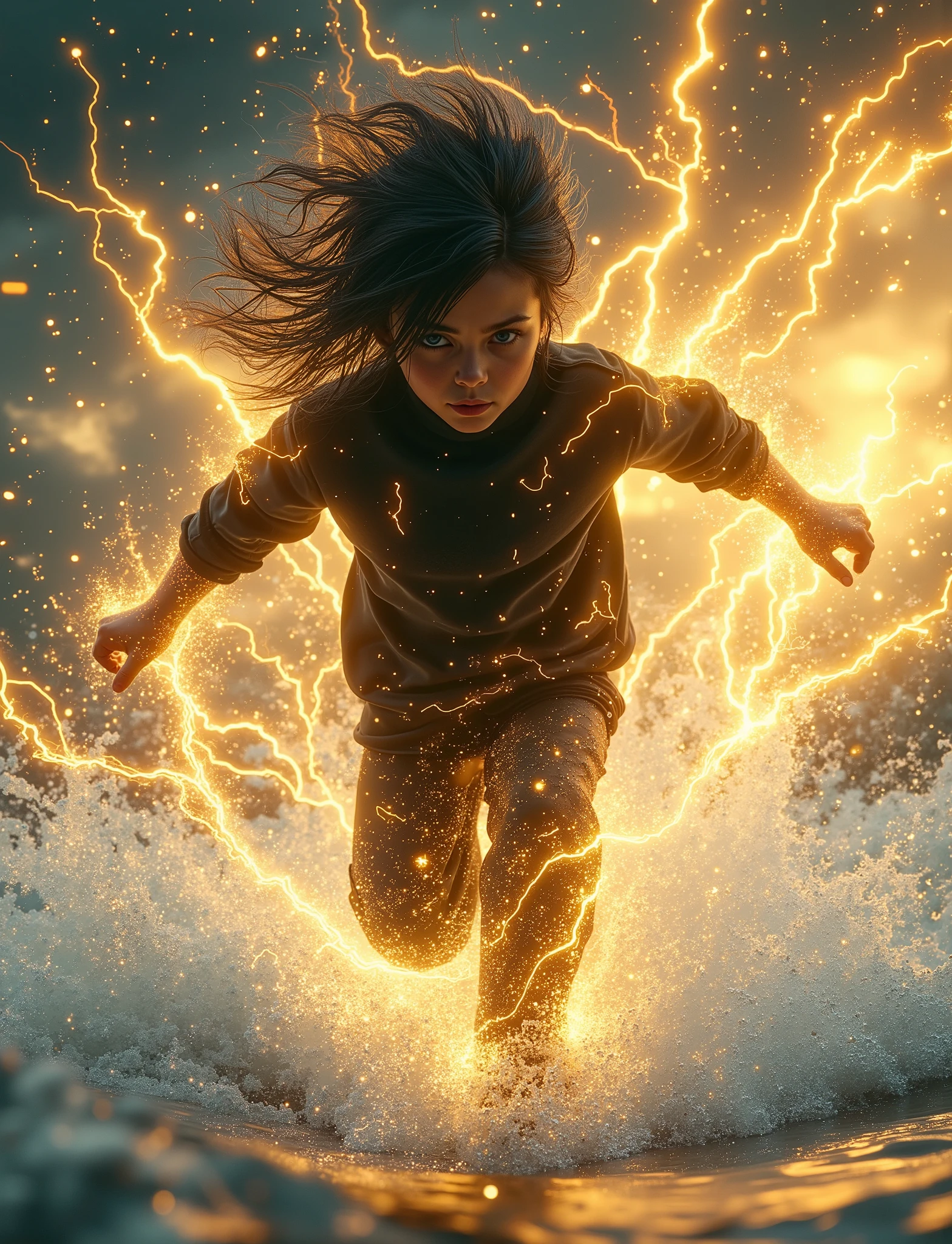 score_9, score_8_arriba, score_7_arriba, , score_chico flying sobre el cielo _skating on water, golden electricity, Heavens, Wind waves, flying, In wind, a _ young black-haired boy_ boy full of electrical energy, running on water, in the background a storm , hello they make while running_or skate.dementia, masterpiece, anatómicamente correcto, Precise, Detail, quality, Heavens por todos lados y en su cuerpo , wearing a black sweatshirt, and black pants , bright and electric gold-colored eyes BLUE-EYED MAN WITH GOLD AND BLACK RAYS AROUND HIS BODY GESTURES LONG, STANDING GOLDEN HAIR, like Saiyan , ELECTRIFIED GOLD SAIYAN, his hair shines golden, Shiny hair, golden light all over his body, powerful red-black aura all over his body_aura red black_all his body is covered with an aura