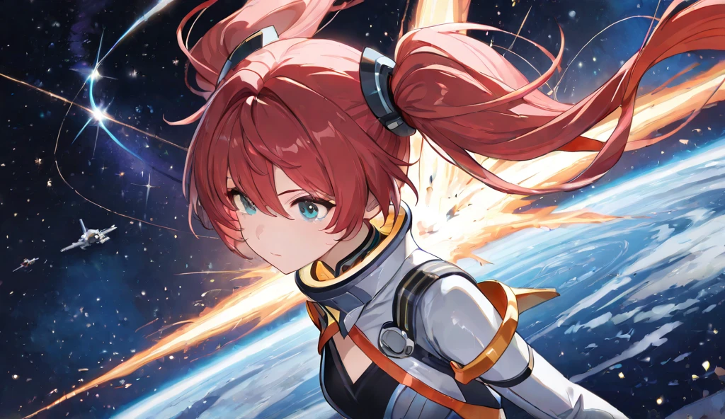 <lora:erisMushokuTensei_v1:1> eris greyrat,((good face)),(masterpiece),  ahoge,bangs, bare shoulders, black hairband, dynamic,red hair,solo,wide shot,gloves,red eyes,long hair, flat chest, ((aurora:1.5)) , (ambient light ), empty-handed,solo,1girl,The stars twinkle, highres, mushoku tensei,night,sky,galaxy,star,night sky, snowfield,snow,(shadow:1.2),reflect,, blush, shy, , laughing, (flag)