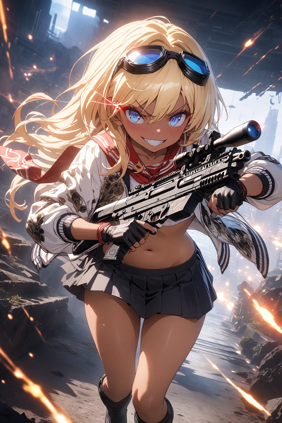 (hatsune miku), (masterpiece:1.5), (Highest quality), (Very detailed), (Very detailed), (One girl:1.2), (whole body:1.2), (young), (Blonde), (Weapons in hand), (War battle scene), (Bloody atmosphere), (cigarette), (fire), (cadaver), (Chaotic Background), (explosion), (Torn clothing), (A look of determination), (Sweat and dirt), (I was injured), (Dynamic pose), (Broken Armor), (Burnt landscape), (Combat Stance), (Smoldering Wreckage), (inflammation:1.3), (Battle cry), (Sounds of War:1.1)