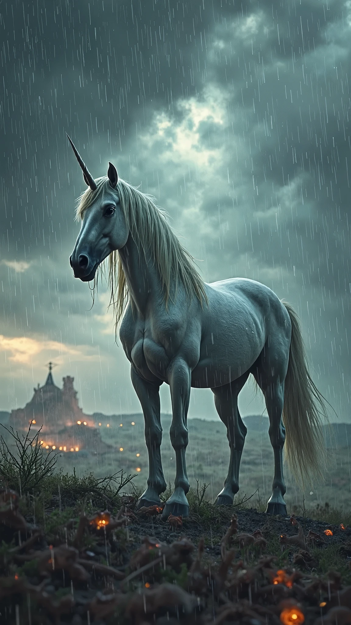 a cartoon horse with a chainsaw on its head, unicorn from the tusk movie, unicorn, blue unicorn, a unicorn