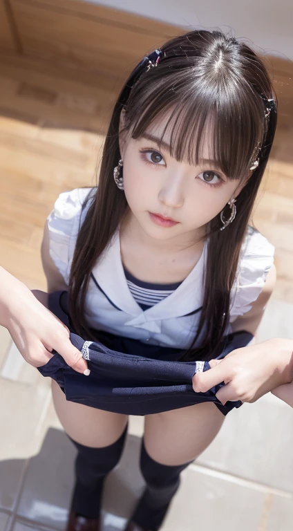 (8K), (highest quality: 1.2), (realistic), (realistic: 1.37), ultra high resolution, (1 girl, cute, smile, closed mouth, thick lips,red lip,beautiful details, beautiful nose, (straight black hair), giant dulcefo, self snap,(school uniform),(pink cardigan),white shirt,tie,check pleated skirt,(Blue knee-high socks),Standing in the city at night, From above,close up of face,thin necklace,(medium shot:1.2),
((nude:1.2)) crouching sitting legs spread sweat wet hairy pussy peeing water from pussy. Close up.panty shot ((no panty)) super hot pornstar model having sex