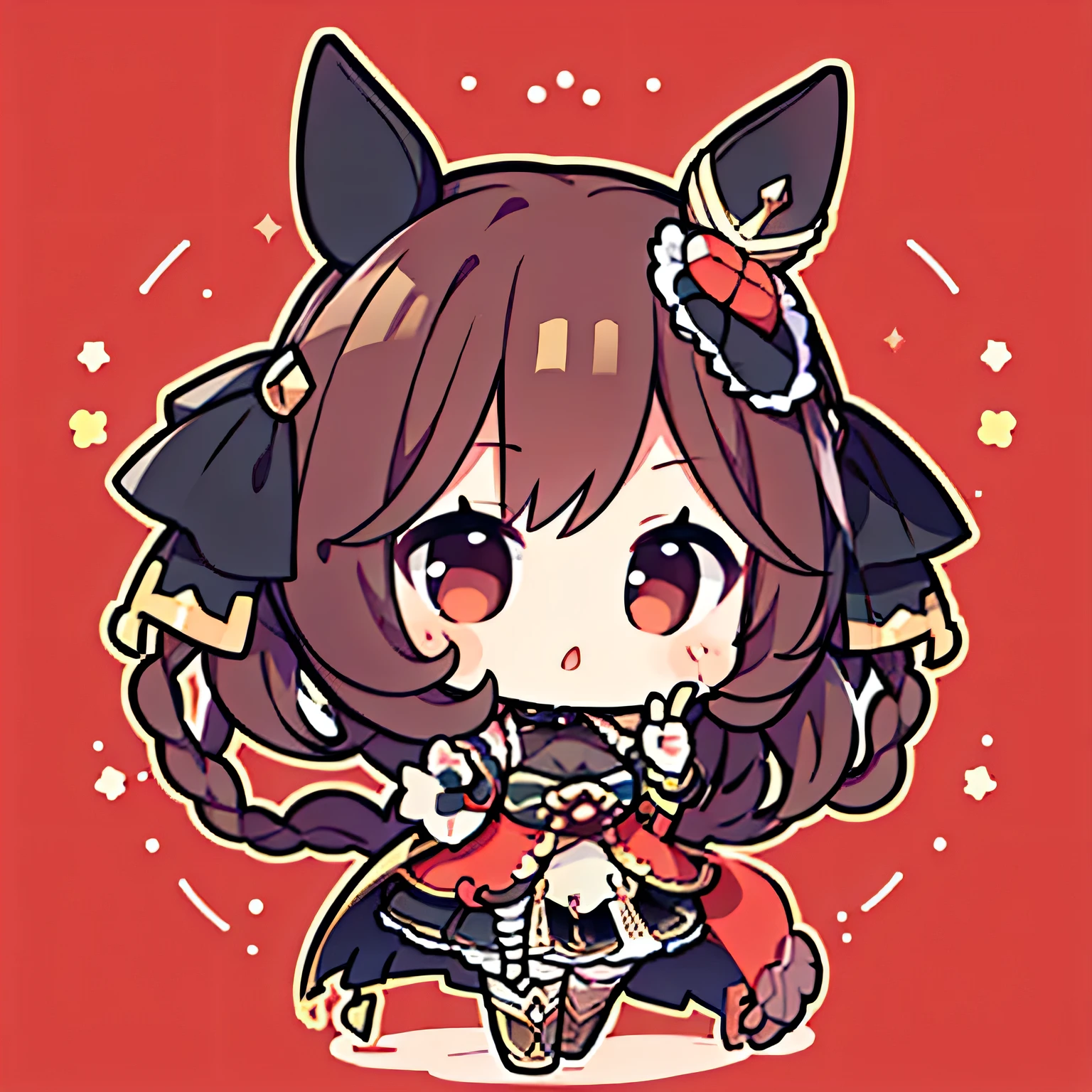 masterpiece, TOP QUALITY, full bodyエスビアン, 1 girl, Explanation of full body, 1 girl、full body, plain background , simple background, peace sign with both hands、 chibi, ( Gentildonna \( umamusume\)), Flat avatar, sling、