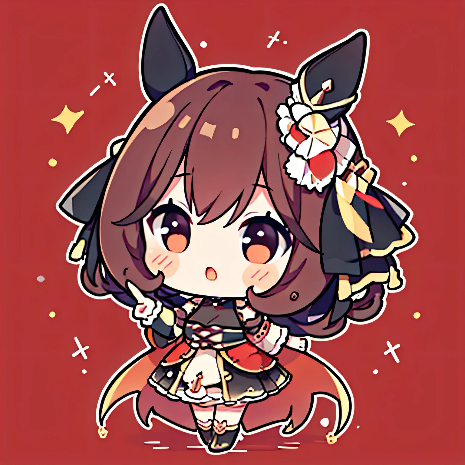 masterpiece, TOP QUALITY, full bodyエスビアン,  1 girl, Explanation of full body,  1 girl、full body,  plain background , simple background, peace sign with both hands、  chibi, (  Gentildonna   \(  umamusume\)), Flat avatar, sling、