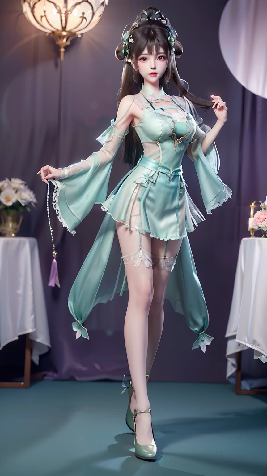 realistic, High resolution, soft light,1 naked female, whole bod ,very thin with skinny arms and legs ,thin waist , huge exposing breasts with Nipple botch , golden thong ,delicate face , jewellery