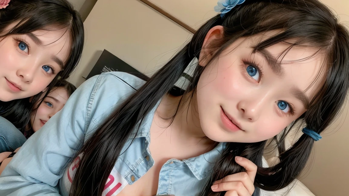((masterpiece)), ((best quality)), (ultra-detailed), on the bed, a cute girl, 1girl, solo, ((beautiful eyes)), light smile, beautiful blue hair