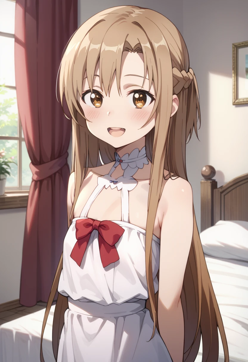 (masterpiece, highest quality), Intricate details, One girl, Yuuki Asuna, KizukiAi, Brown Hair, Brown eyes, Medium chest, Long Hair, Braiding, Red Skirt, Red strap,Ahegao,underwear