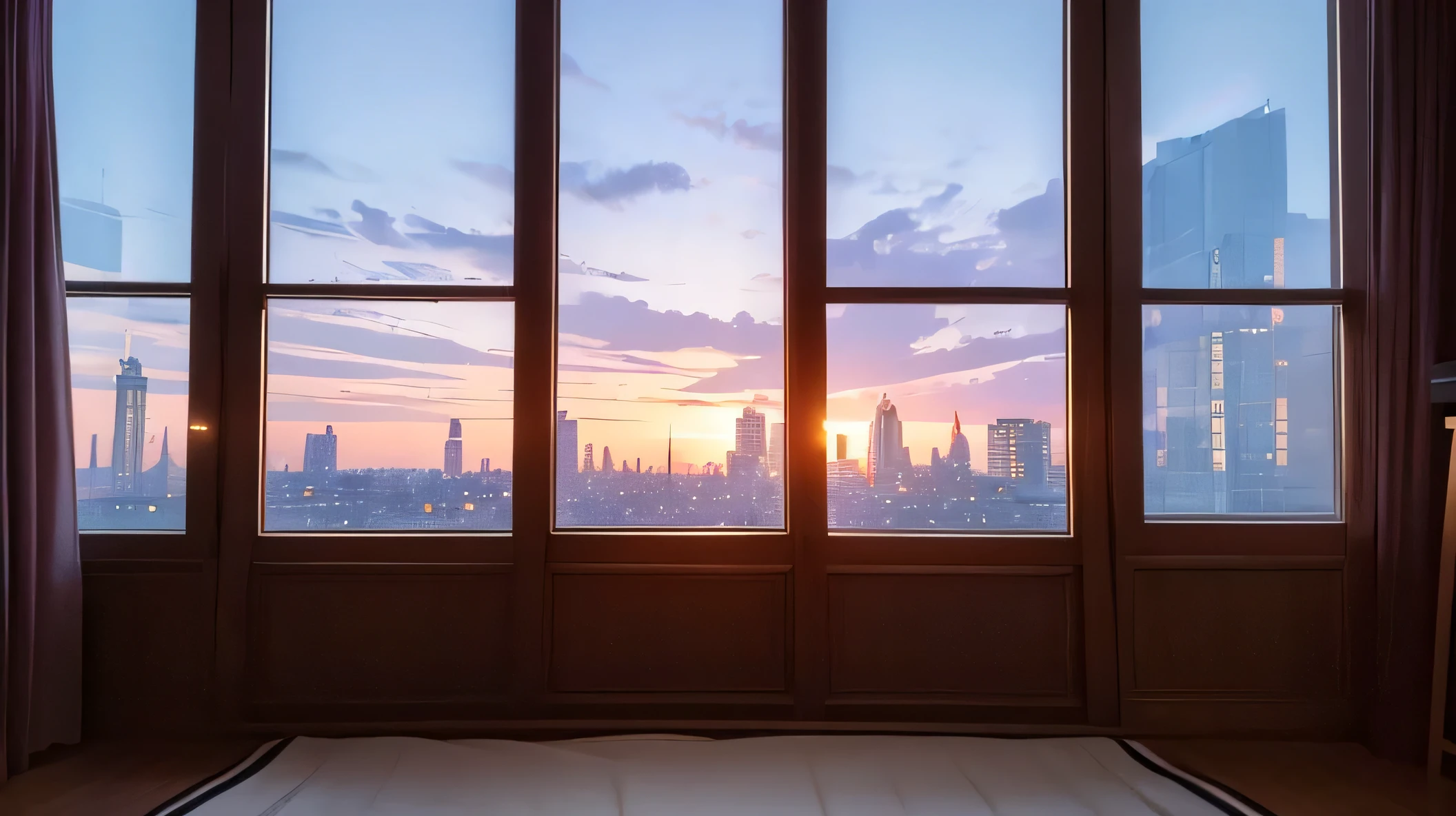 night、 studio(Luxury、Super Detail)、The room on the top floor 、anime style、Full window 、The dim light with the light off、night景、 veranda、top quality, TOP QUALITY, Official Art, photo shoot、8k、Transparency、masterpiece, (Photographically:1.4), RAW photos , Perfect Shading, realism, photography、unmanned、