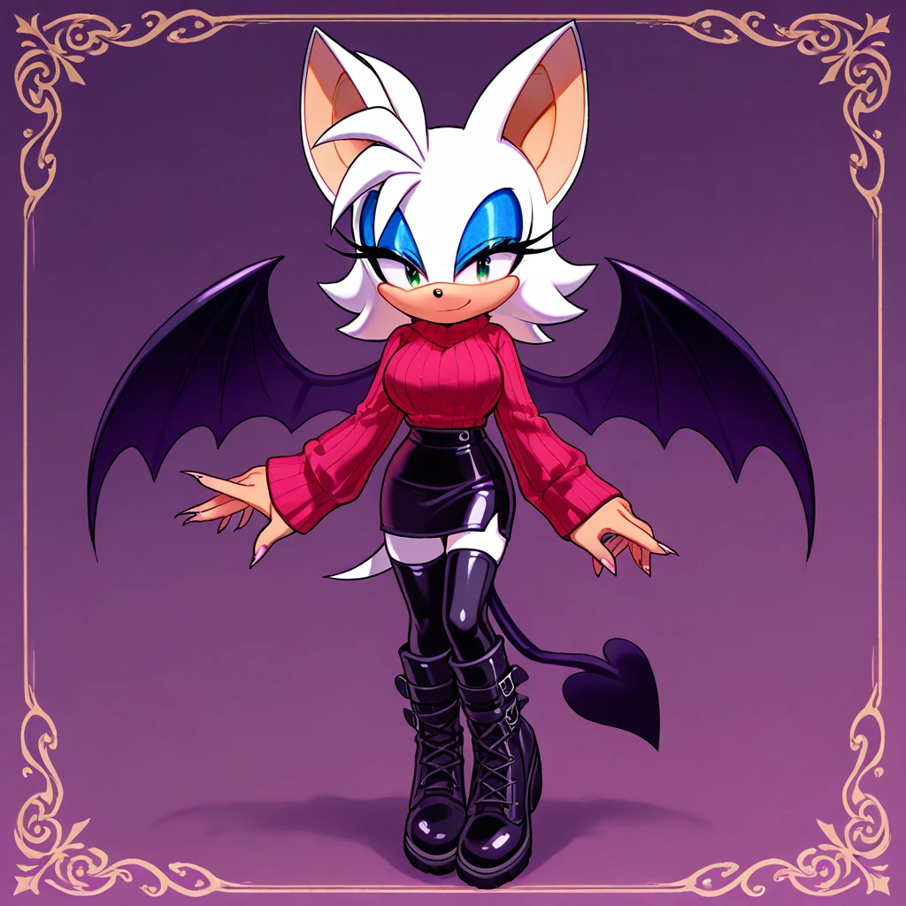 facing front, pink pony girl, fangs, red eyes, white irises, white hair, bat wings, succubus tail