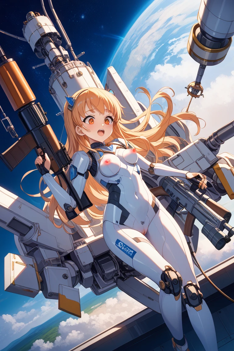 Brown-haired girl、long hair、、Blue Eyes、Pilot Suit、Plug Suit、Clothes that fit the body、Red good clothes、sun、Blue Sky Rei Ayanami、Asuka Langley、Angle from below、、Watching the audience、Upper Body、Twisting the body、