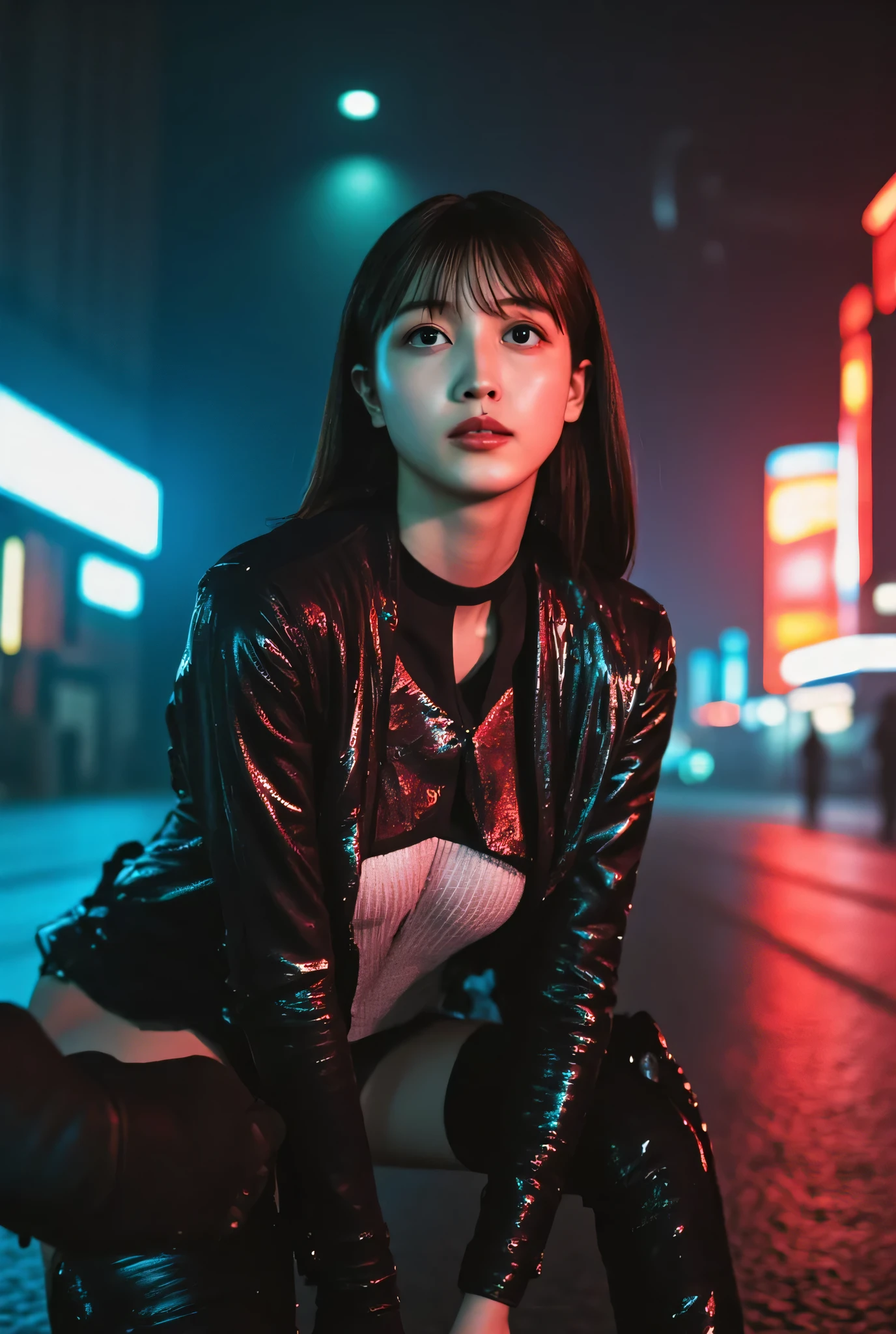 (((The dark Nostromo highway:2.0))),((( HR Gigger Style Cyberpunk Atmosphere :2.0))),((Ride a tron style bike:2.0)),(((Ride on a big cyberpunk motorcycle:2.0))),((full body:2.0)), one woman,( cute face),(Beautiful well-balanced face ),(( natural big breasted :2.0)),( black hair:1.5),(beautiful eyes:1.3), glamorous shot of a 20 year old Japanese woman , Slender Beautiful Body ,((Model body type:2.0)),(( slim body with hot water:1.7)), perfect body line ,ideal proportions,((big breasts:2.0)),((F cup chest wearing:1.5)),Big Breasts,Bare thighs, sensual thighs, delicate body,( Muscular:1.7),A harmonious posture,((Realistic breast depiction :1.7)),carefully depicts limbs based on perfect anatomy,((Wear a samurai kimono-style military coat with an open front over a black super high-leg leotard :1.5)),((super high leg leotard made of fitted cammie-like latex:1.5)),((military coat style black kimono with the front open over a leotard:1.5)),(ear monitor:1.5),((Tactical Holster:1.5)),( gloves:1.3),concept art,(TOP QUALITY:1.5),(masterpiece:1.5),(超高resolution),resolution,UHD,( delicate depiction), carefully drawn with butterfly wings ,32K,((realistic skin texture:1.5)),((( Super realistic :1.5))), eyelashes,Highly detailed faces,Highly detailed female hand,Sexy appearance,Very sensual,(Blurry Dim Backgrounds :1.5), professional photography,( Movie Lighting:2.0),(( Blade Runner Style Lights :2.0))