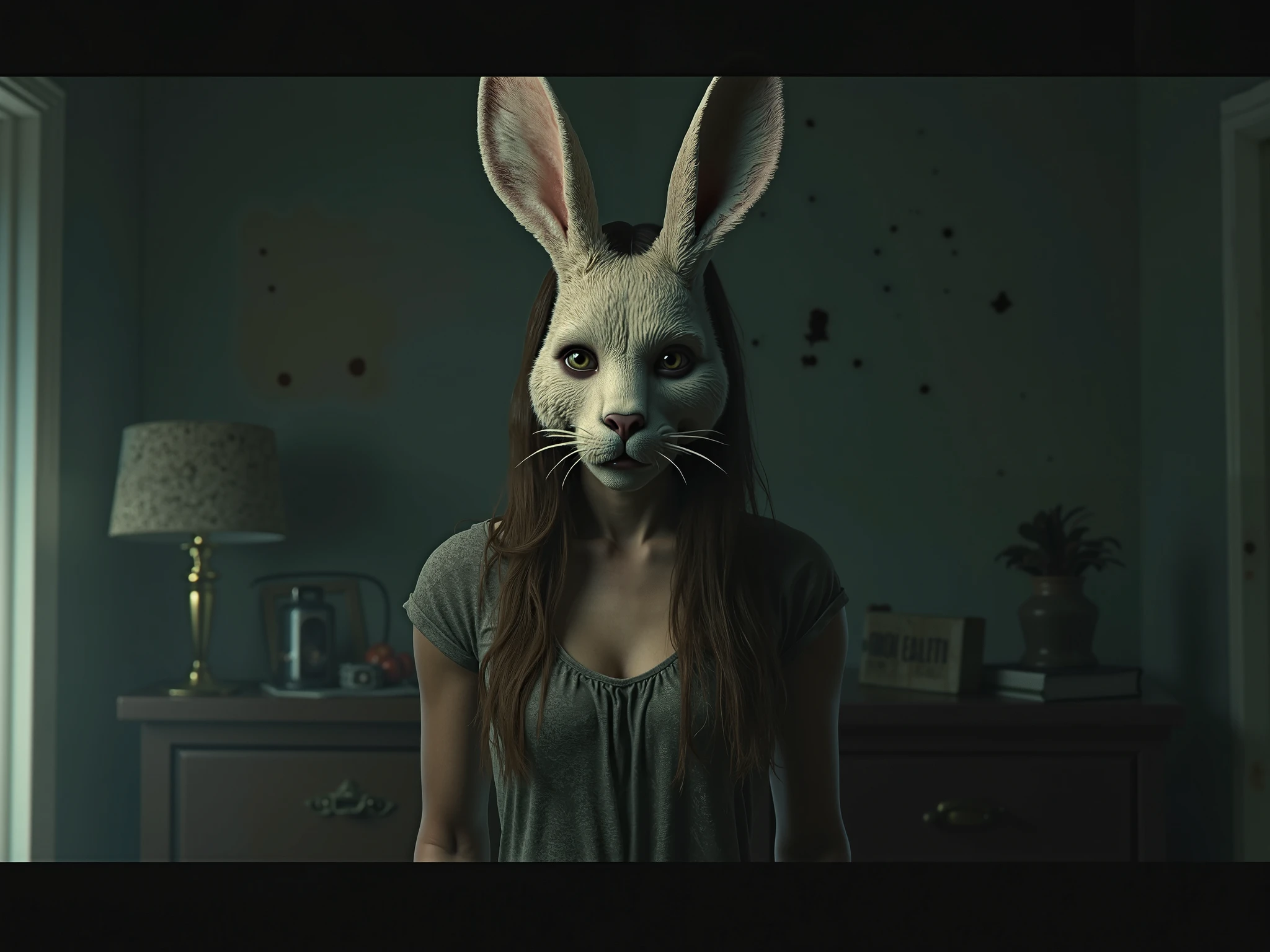 Psycho girl with a bunny mask killing a  boy