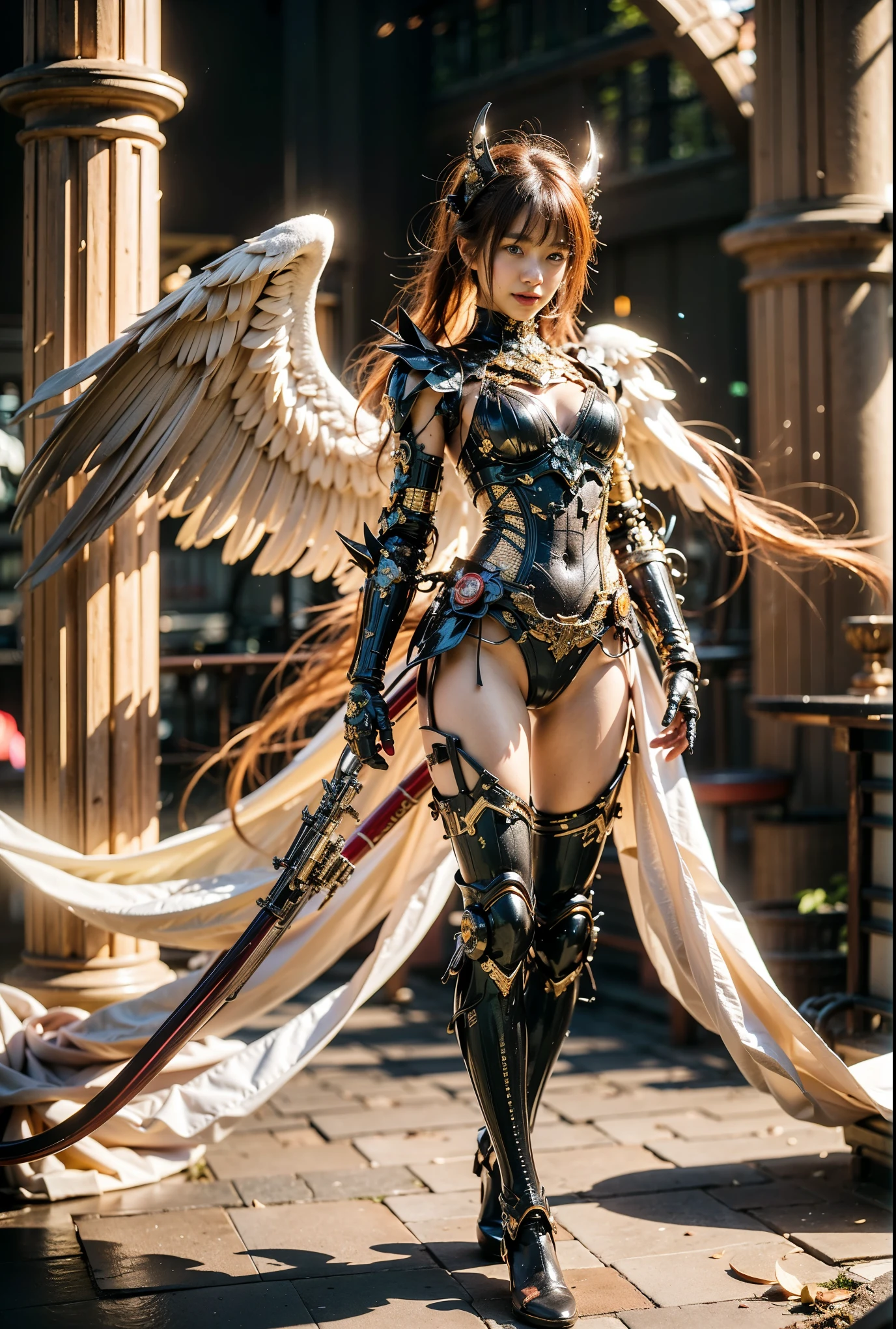 (Completely live action:1.37), (xtremely realistic textures:1.37), (masterpiece, best quality:1.2), (8k uhd, 16k, 32k, ultra high res), amazingly realistic skin, amazingly realistic photo, superrealism, (photorealistic:1.37), (RAW photo), extremely realistic, (extremely realistic all details), (extremely realistic all textures), extremely realistic lighting, extremely realistic shadow, (japanese girl:1.5), ((young face)), smiling, happy, extremery realistic face, extremely realistic skin, extremely realistic eyes, extremely realistic background, extremely realistic detail up, kkw-ph1, ((extremely intricate details, mechanical armor,))