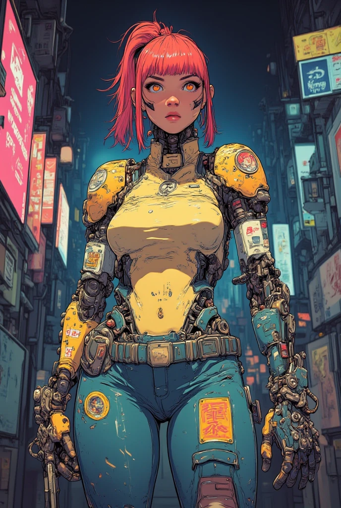 (Highly detailed: 1.2), (Canon EOS R6 of the highest quality: 1.2), (8K: 1.0), (emb-rrf-low: 1.0), (Lots of big black tattoos on the cybernetic head, open in the middle, showing the inside, Detailed Face, Ultra-detailed eyes and high-tech sunglasses with holographic display 1.2), sharp-focus (Awarded Photography: 1.2), (Subsurface diffuser: 1.2), (Subsurface diffuser: 1.2). 1.1) (Beautiful ultra-detailed cyborg: 1.2), ( Hair hyper-detailing: 1.2), (A miraculous body: 1.2), (full - body: 1.2), (Dynamic Rack :1.2), neon glow, (detailed cybernetic eyes:1.1), a closeup of a (A hyper-realistic:1.2), RPG, Cyberpunk 2077 Style, dramatic lighting, (Highly detailed futuristic cityscape:1.2), (Sci-Fi: 1.2). 1.2), professional portrait photograph, WLOP Greg Rutkowski Jeffrey Simpson Alphonse Mucha