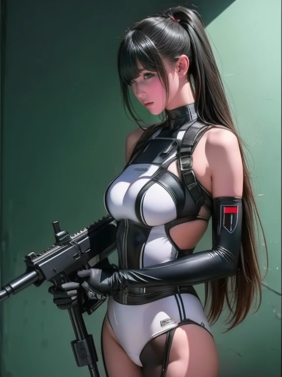 woman　slender　Slender　Small waist　Medium chest　uniform　uniform　Completely naked　Half naked　Light clothing　Huge vibrator　Giant　Handgun　Backwards　Landscape　Prone　