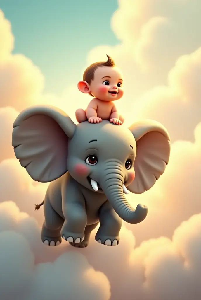 Baby sitting on an elephant with tropical backround
Baby waving hand
Side pose