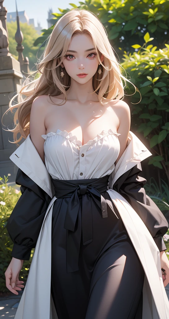 top-quality、masterpiece、超A high resolution、(Photorealsitic:1.4)、Raw foto、1 girl in、a blond、full body Esbian、large full breasts、Ultra exposed cleavage、erotick、Erotic look、gargantilha、二重まぶた、Loose and fluffy perm、semi long hair、student clothes、a miniskirt、JK Ribbon、Thin, Skinny clothes