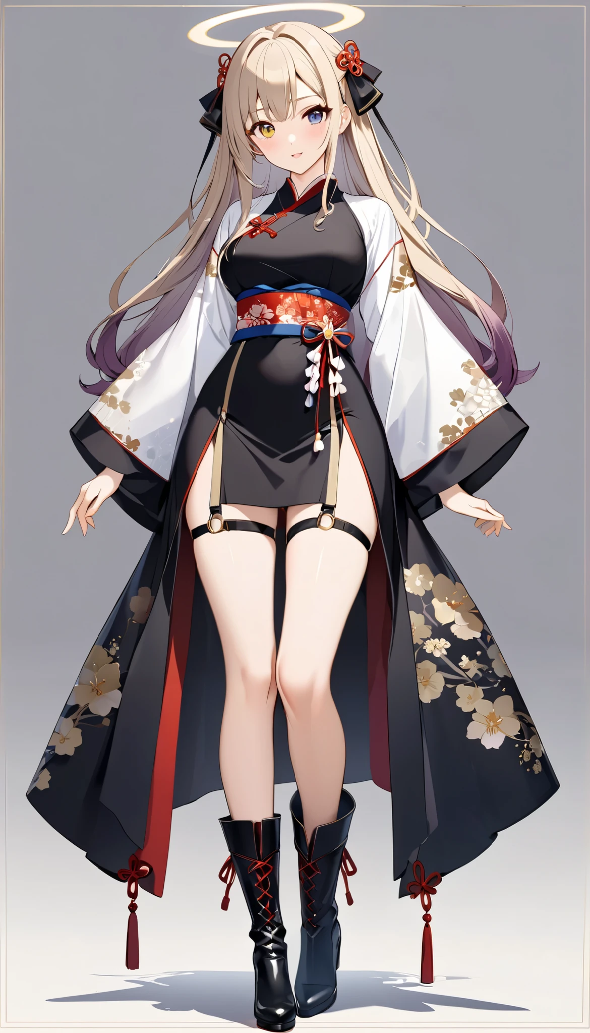 "Detailed face, full body shot of a beautiful girl wearing a Chinese dress, exuding fashion and elegance. She has medium length black hair with twintails and blunt bangs, and captivating brown eyes that leave a lasting impression. This is a true masterpiece worth admiring. Imagine the beauty of this scene."