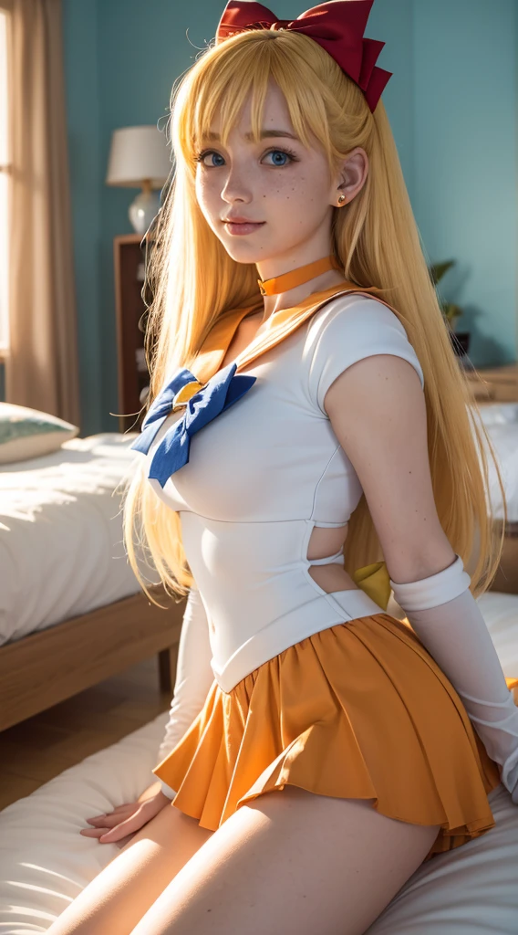 (masterpiece, best quality;1.3), extremely detailed CG, ultra detailed, 1girl, solo, smile, looking at viewer, stylish ungle, blonde long hair,blue eyes, sv1, sailor senshi uniform, orange skirt, elbow gloves, tiara, orange sailor collar, red bow, orange choker, white gloves, jewelry, from above, many hearts, face focus,Venus,tornado,abstract background, hearts storm, haert beam, heart bubbles, heart baloons, haert stars, heart flowers, HEART LIGHTS, heart world, heart background, galaxy background, heart weapon, heart aura, sailor girl in a sailor costume, sailor moon!!!!!!!!, sailor moon style, the sailor galaxia. beautiful, inspired by Sailor Moon, by Sailor Moon, the sailor moon. beautiful, leaked image, knights of zodiac girl, classic shoujo, also known as artemis the selene, rei hiroe, with shoulder pads, also known as artemis or selene, official art, Height is 173cm, I have big breasts. Good body proportions, Look straight ahead, Looking at me with a pretty smile.