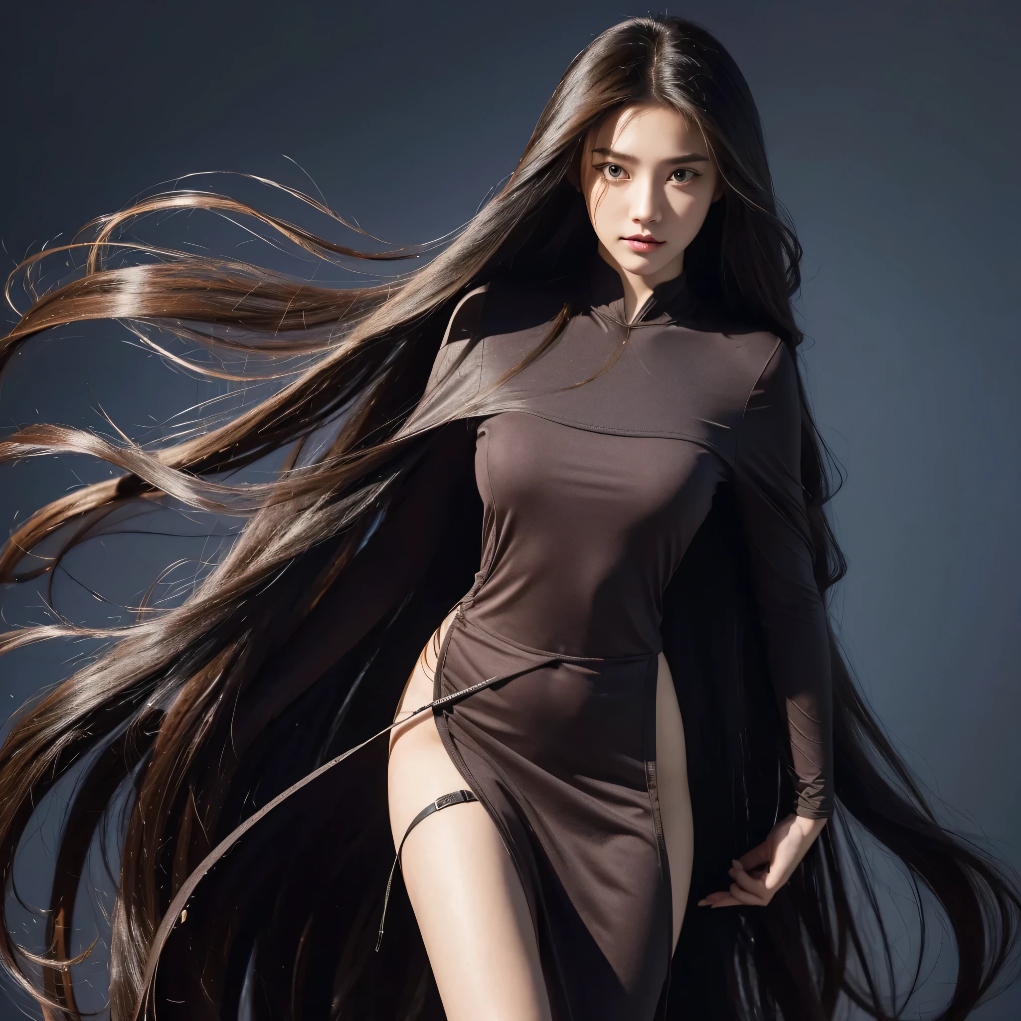 Araffe woman with long brown hair in a brown dress - SeaArt AI