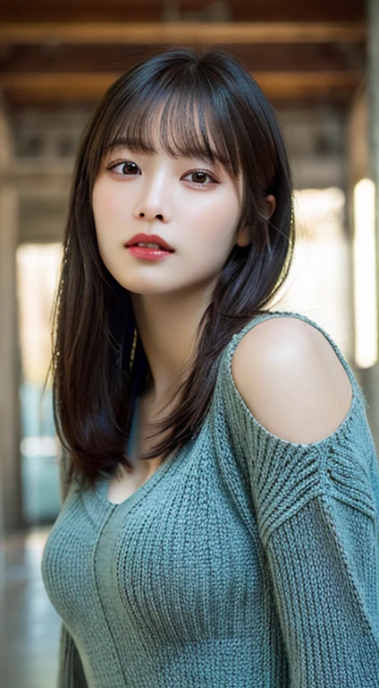 masterpiece, highest quality, 8k, 20th generation, Big Breasts, cute, alone, sad, cute, Girlish,cute 繊細な女の子, cute、Pure beauty, RAW Photos, Professional photography, Portraiture, Soft Light, Professional Lighting, Backlight, avert your eyes, Sophisticated, Film Grain, (Eye and facial details:1.0), Round face、Floating Hair, beautiful, Flowing hair, Asymmetrical bangs、(Big Breasts:1.0)、White cut and sew、pastel cardigan、Micro Mini Skirt、Voluptuous thighs、dolly make、Heterochromia iridis、Midsummer sky、Cumulonimbuidsummer Beach