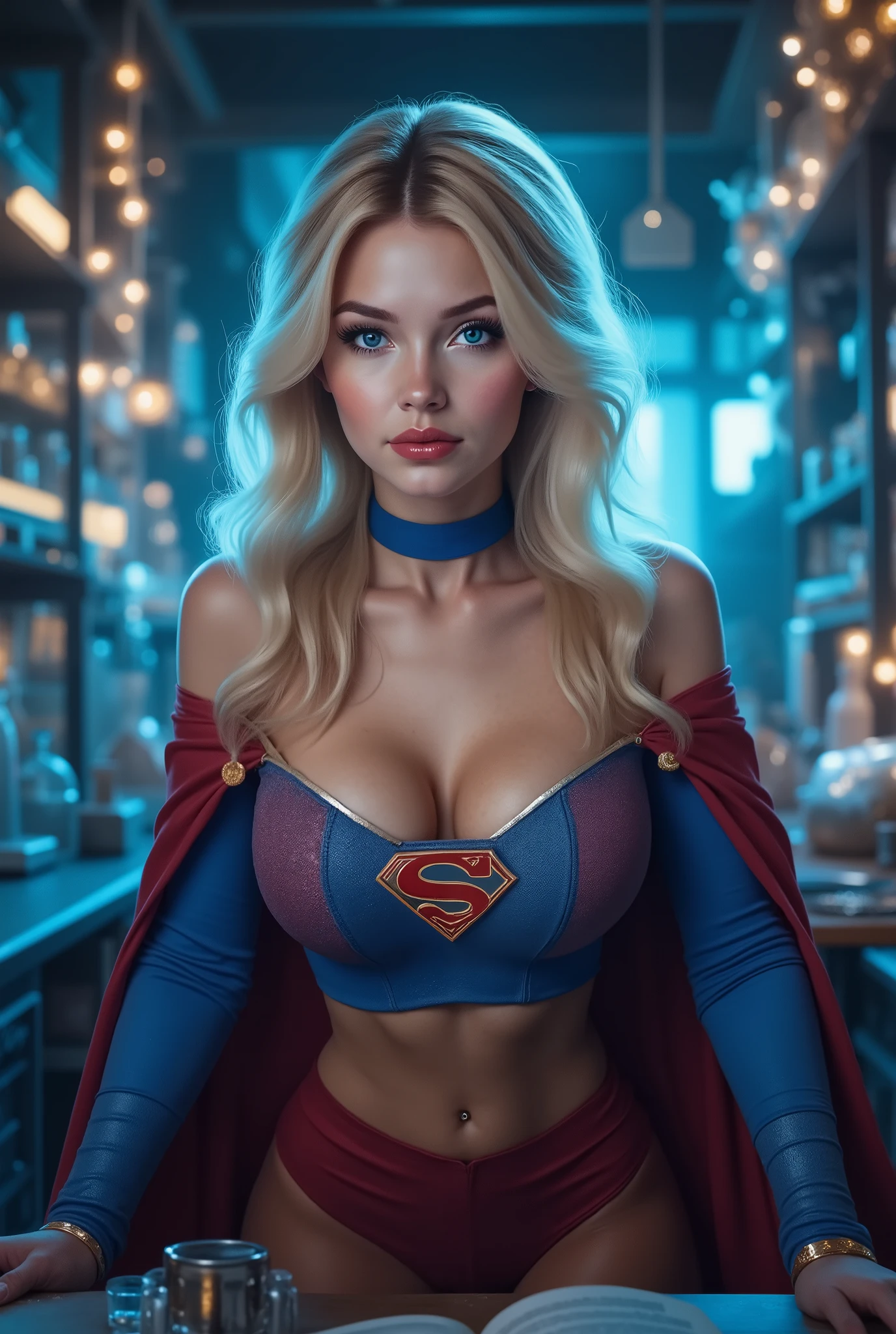 (THE STORY OF SUPERGIRL), (long shot:1.3),huge breast fetish art trending on DeviantArt,(in ahigh tech laboratory:1.3),intricate background,highly detailed background, BREAK, (full body:1.3),(1girl),extremely young, elemtary school age,intensely erotic image, male gaze, male sex fantasy, a brilliant but socially awkward young BLONDE NERD who, while working late in her high tech laboratory, accidentally discovers a revolutionary serum. When tested, the formula unexpectedly grants extremely huge breasts, super breasts, super huge breasts. LEANING OVER HER DESK SEDUCTIVELY, WEARING A CLASSIC SUPERGIRL COSTUME AND CAPE AS HER BOOBS SWELL AND INFLATE, MASSIVE OVERSIZED BOOBS STRAINING AGAINSTTHE FABRIC OF HER SUPERGIRL COSTUME. LIGHT PALE BLUE EYES.
