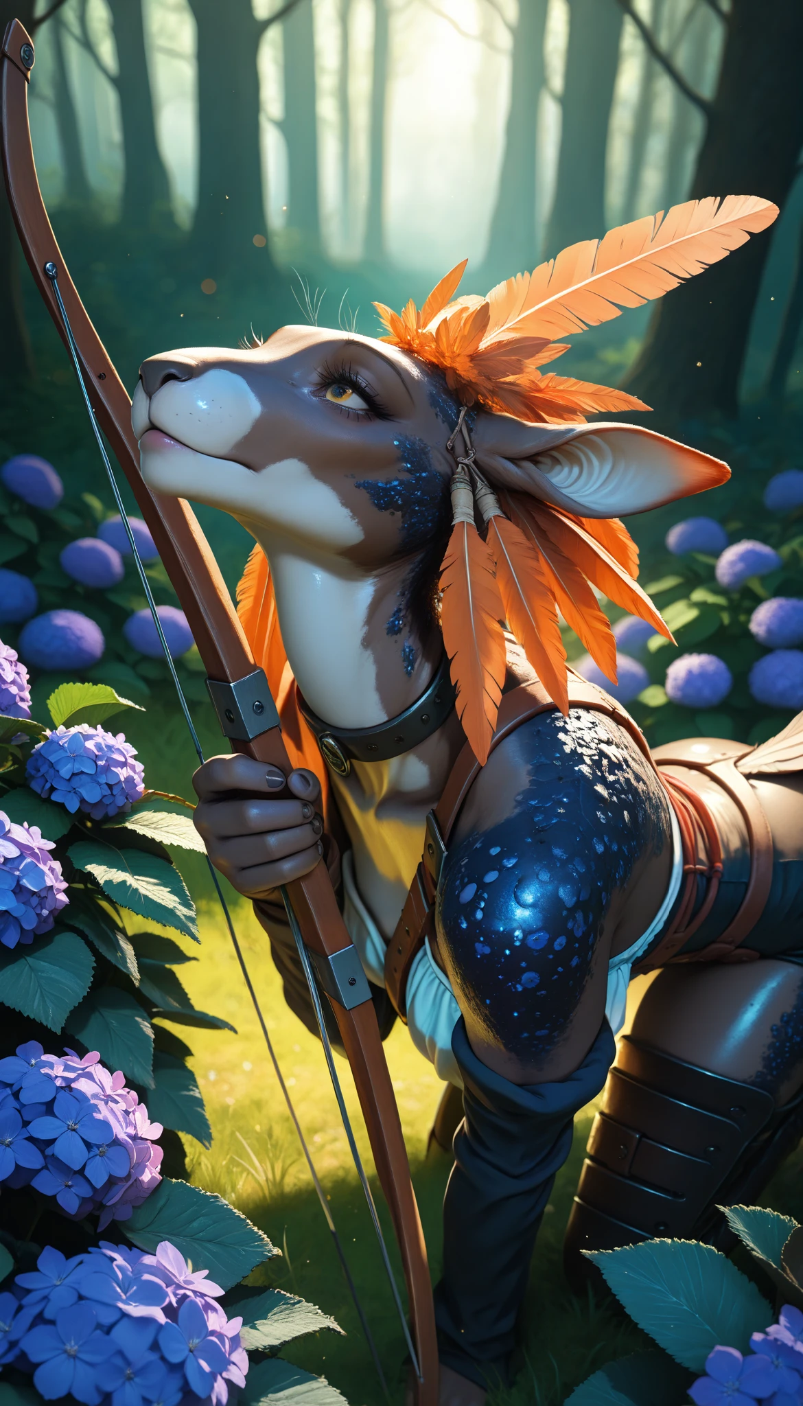 Lillia from League of Legends, ((deer centaur)), 4 hooves, two arms, two hands, deer tail, fluffy, high resolution, realistic, Soft, 4K, upscales, high detail, Delicate fur, forest, big breasts, big nipples, hyper areola, long nipples, 4 legs, feral, stretching, smile, purple eyes, 1 girl, peeking at viewer, big feral deer butt, throbbing horse cock, saggy balls, back toward viewer, looking back at viewer, erection, presenting horse cock, erect horse cock, cock dripping precum