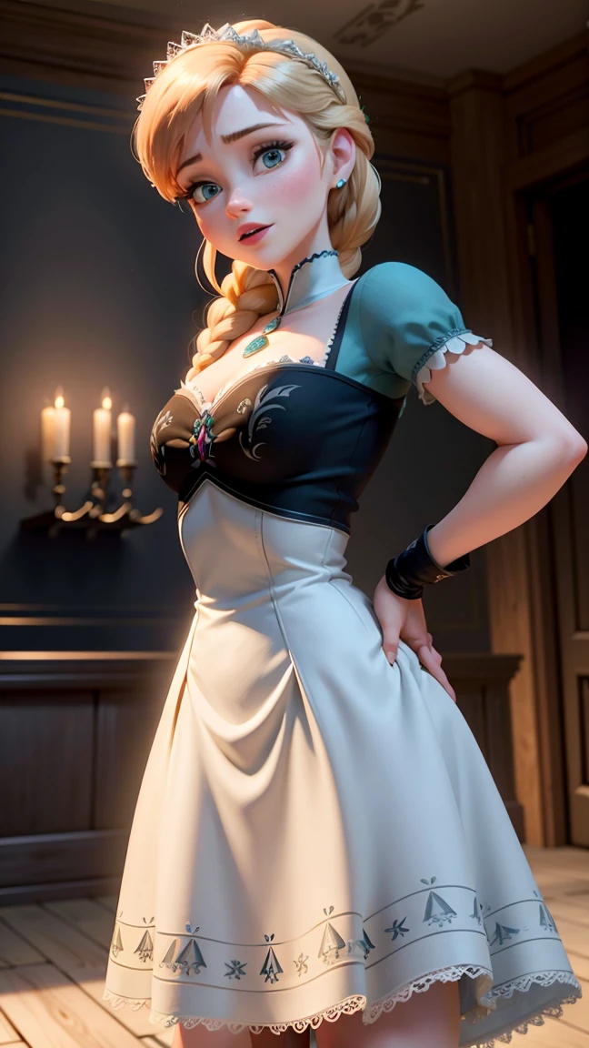 Photo of Anna of Arendelle as a teacher, teacher, teacher clothes, mini dress, Anna from Disney Frozen movie, tall and sexy, superb face, perfect body, provocative, Nice, show breasts, huge breasts, tall, sexy legs, bursting huge breasts, wide hips, busty, sexy, enormous breasts, happy, full body view.